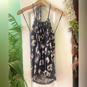 American Eagle Blue Abstract Print Tie Halter Tank Top + Gray Denim Skinny Jeans